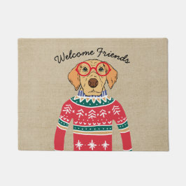 Funny Dog mit Brille, Ugly Christmas Sweater Fußmatte