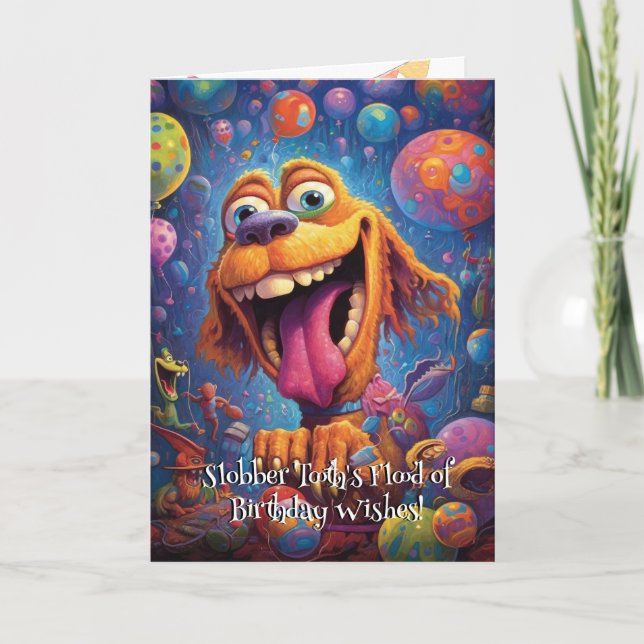 Funny Dog Monster: Slobber Tooth Geburtstag Dankeskarte (Vorderseite)