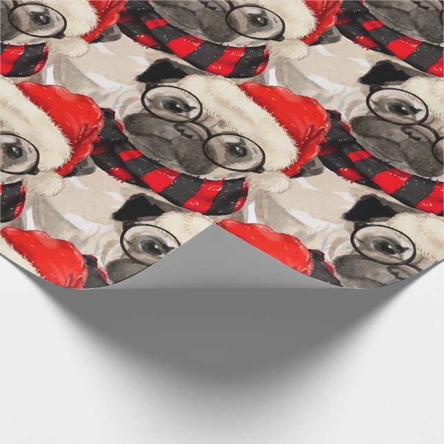 Funny Dog Mops Lover Weihnachtsfeiertag Geschenkpapier (Ecke)