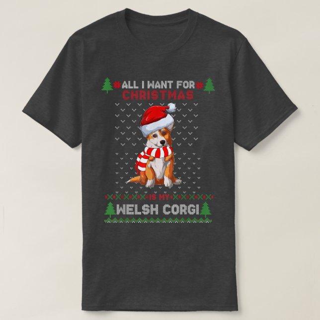 Funny Dog Niedlich Welsh Corgi Weihnachtsmannmütze T-Shirt (Design vorne)