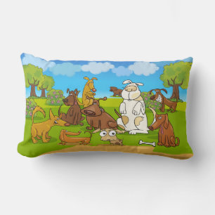 Funny Dog Park Cotton Pillow 13" x 21" Lendenkissen