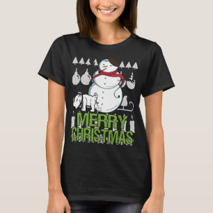 Funny Dog pinkeln auf Snowman Ugly Weihnachtsklee T-Shirt
