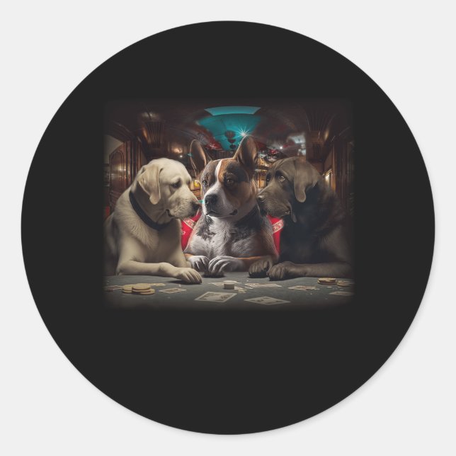 Funny Dog Poker Cards Casino Labrador Gamb Runder Aufkleber (Vorderseite)