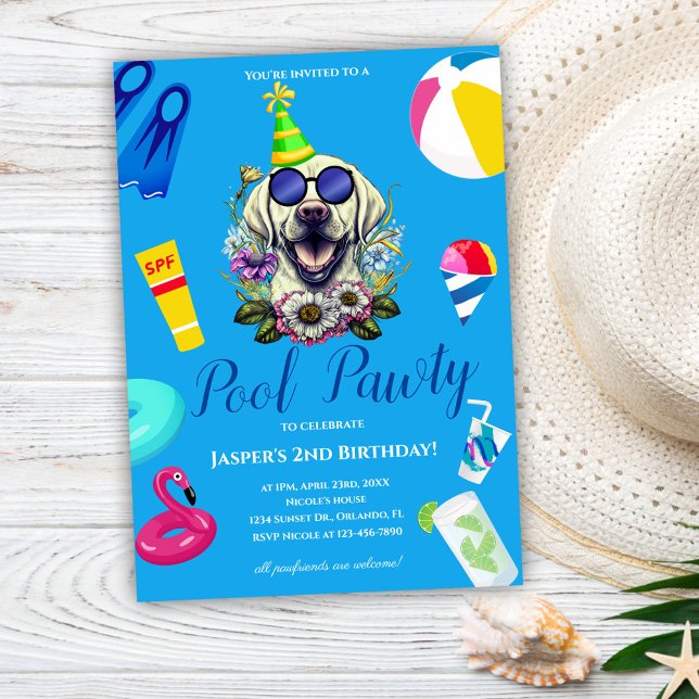 Funny Dog Pool Party Geburtstag Einladung (Funny Dog Pool Party Birthday Invitation)