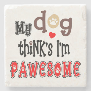 Funny Dog Pun Pawesome Quirky Typografie Steinuntersetzer