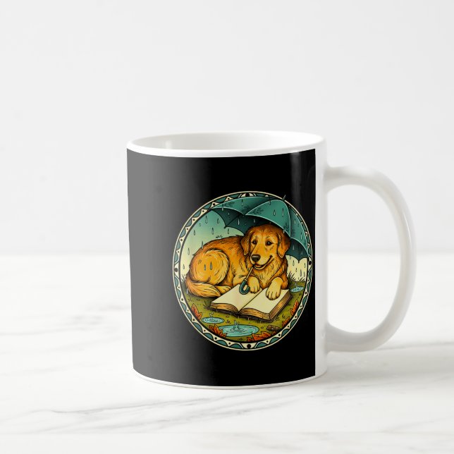 Funny Dog Reading Book Rain Cozy Umbrella Cute Art Kaffeetasse (Rechts)