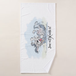 Funny Dog Rolling Cartoon Badehandtuch