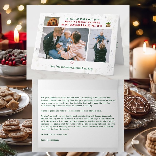 Funny Dog Ruff Jahr 3 Fotos Frohe Weihnachten Nied Karte (Cute Funny Modern Oh Dear Ruff Year Pet Dog Snow Merry Christmas Joyful New Year 3 Photos Letter )