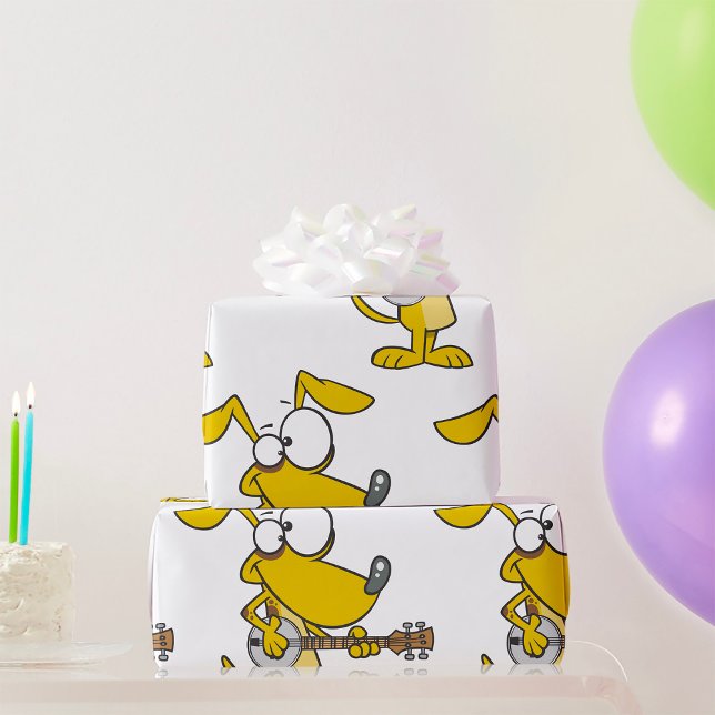 Funny Dog spielt Banjo Music Geschenkpapier (Von Creator hochgeladen)