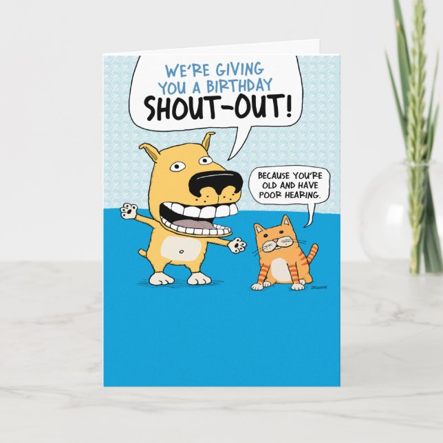 Funny Dog und Cat Birthday Shout Karte (Vorderseite)