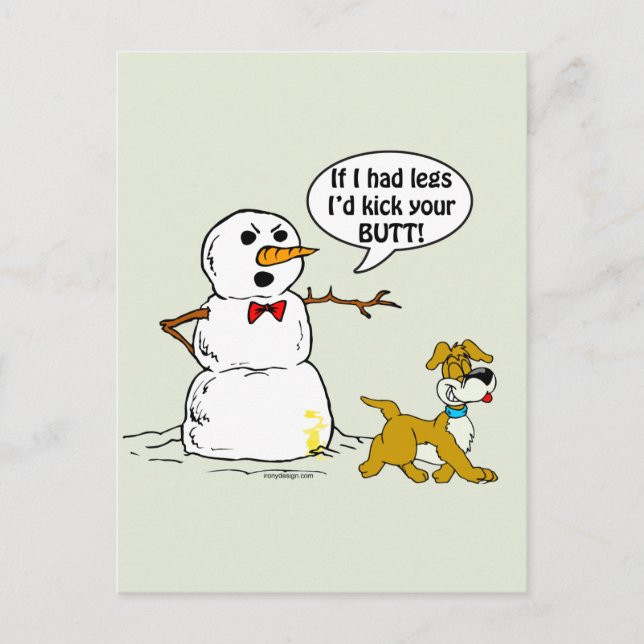 Funny Dog und Snowman Cartoon Postkarte (Vorderseite)