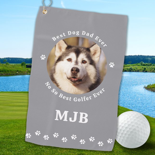 Funny DOG VATER Custom Foto Golfer Monogram Golfhandtuch (Von Creator hochgeladen)