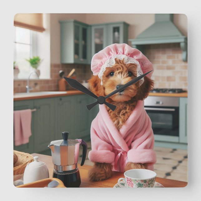 Funny Dog Wall Clock Quadratische Wanduhr (Vorderseite)