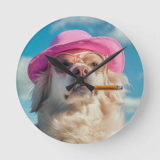 Funny Dog Wall Clock with Hat and Cigar - Quirky a Runde Wanduhr