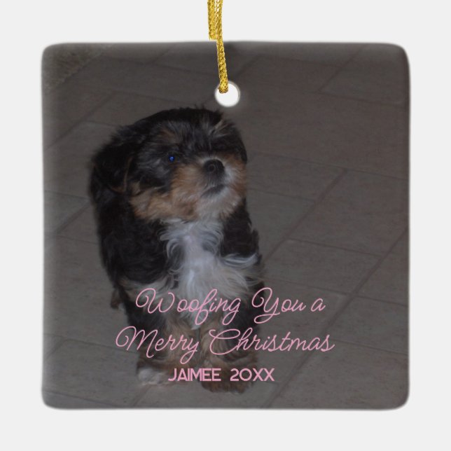 Funny Dog Weihnachtsfeiertag Gruß Mädchenname Keramikornament (Vorderseite)