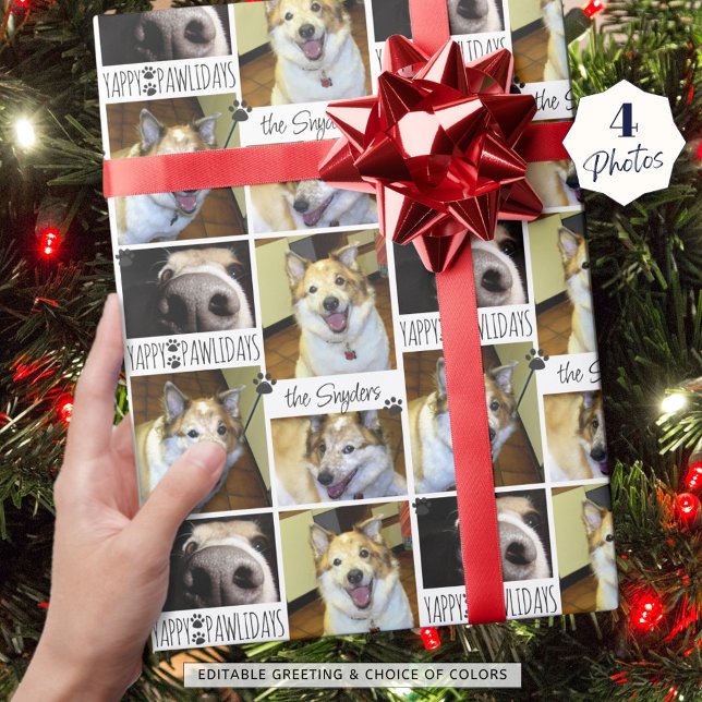 Funny Dog YAPPY PAWLIDAYS 4 Foto Personalisiert Geschenkpapier (Von Creator hochgeladen)