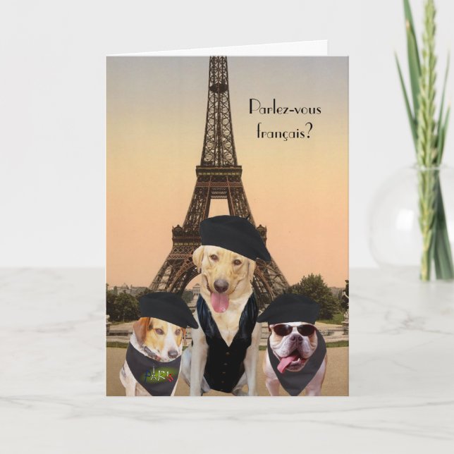Funny Dogs French Birthday Karte (Vorderseite)