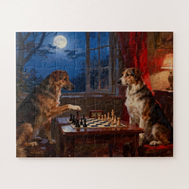 Funny Dogs Playing Chess Dog Lover Gift (Horizontal)