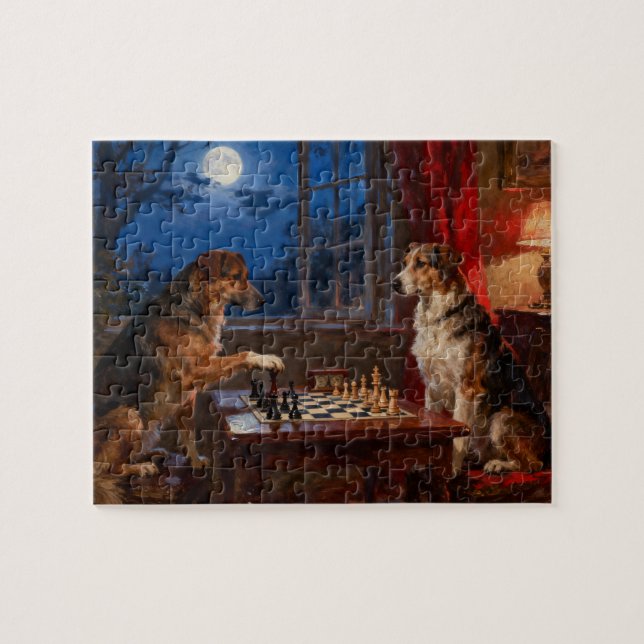 Funny Dogs Playing Chess Dog Lover Gift (Horizontal)