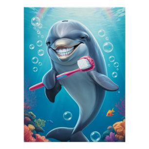 Funny dolphin Brush Teeth Poster