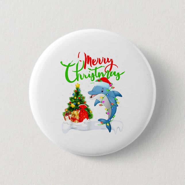 Funny Dolphin Fish Lover Xmas Lighting Dolphin Chr Button (Vorderseite)