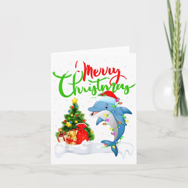 Funny Dolphin Fish Lover Xmas Lighting Dolphin Chr Karte (Vorderseite)