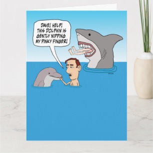 Funny Dolphin Nip und Shark Bite Birthday Karte