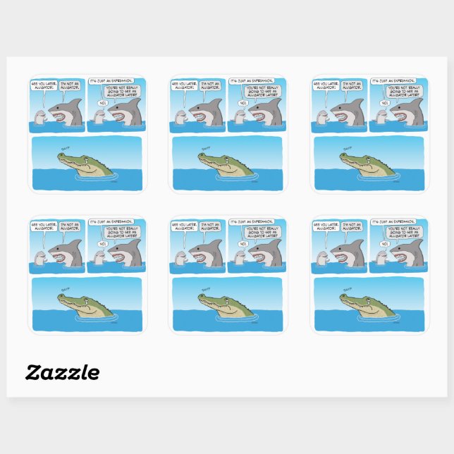 Funny Dolphin, Shark und Sad Alligator  Quadratischer Aufkleber (Blatt)