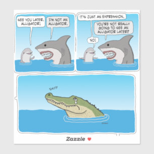 Funny Dolphin, Shark und Sad Alligator Square Sti Aufkleber