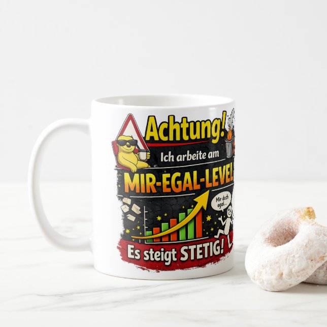 Funny “Don’t Care Level” Warning Graphic Kaffeetasse (Mit Donut)