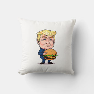 Funny Donald Trump Cartoon with Giant Burger Kissen