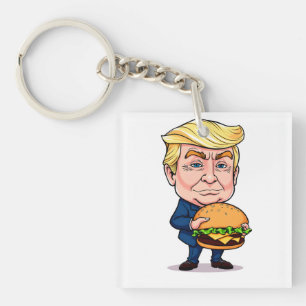 Funny Donald Trump Cartoon with Giant Burger Schlüsselanhänger