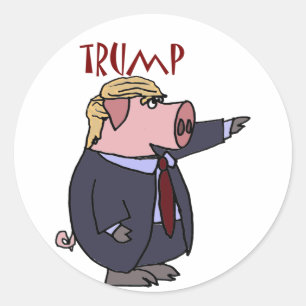 Funny Donald Trump Pig Politischer Cartoon Runder Aufkleber