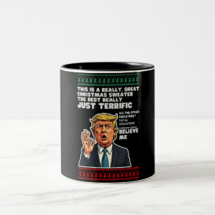 Funny Donald Trump Ugly Christmas Sweater Parody Zweifarbige Tasse