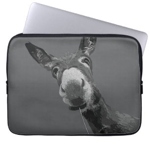 Funny Donkey Grayscale Portrait Kunst, Dichtung un Laptopschutzhülle