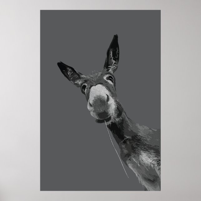 Funny Donkey Grayscale Portrait Kunst, Dichtung un Poster (Vorne)