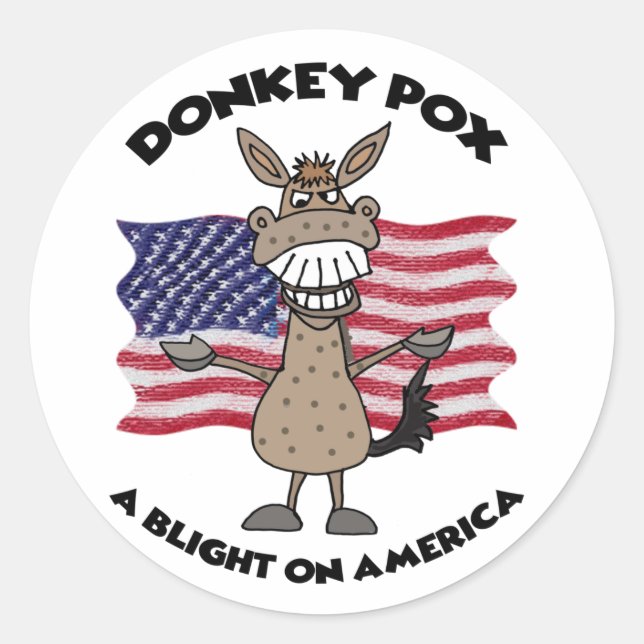 Funny Donkey Pox Anti Joe Biden Cartoon Runder Aufkleber (Vorderseite)