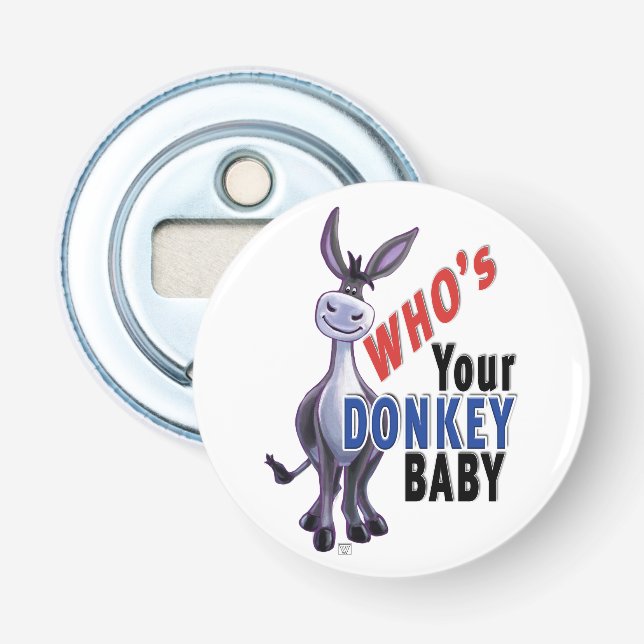 Funny Donkey, wer ist dein Donkey Baby? Flaschenöffner (Vorderseite)