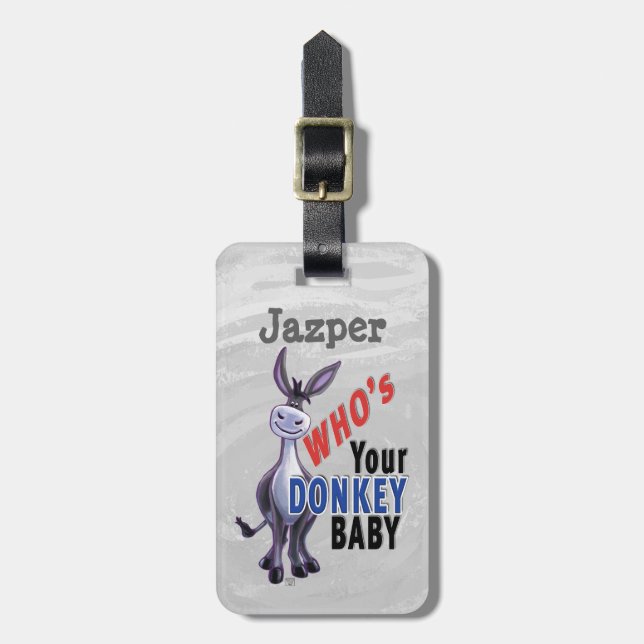 Funny Donkey, wer ist dein Donkey Baby? Gepäckanhänger (Vorderseite vertikal)