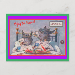 Funny Donkeys Frühstück in der Bed Season's Gruß Postkarte
