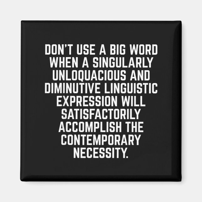 Funny Don't Use A Big Word Writer &amp; Translator Magnet (Vorne)