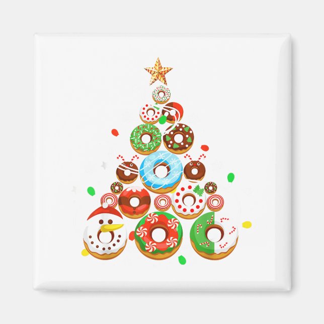 Funny Donuts Christmas Tree Lights Xmas Pjs Boys K Magnet (Vorne)