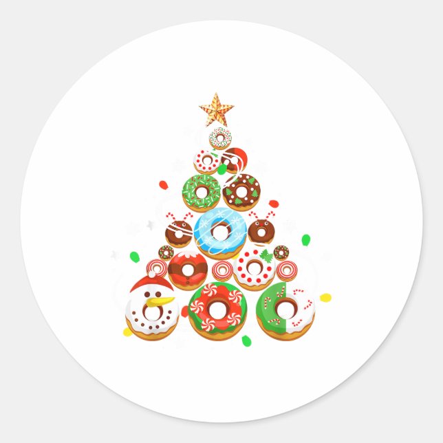 Funny Donuts Christmas Tree Lights Xmas Pjs Boys K Runder Aufkleber (Vorderseite)