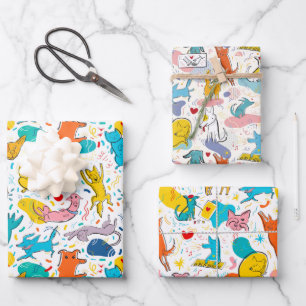 Funny Doodled Hunde Katzen Wrapping Paper Set von Geschenkpapier Set