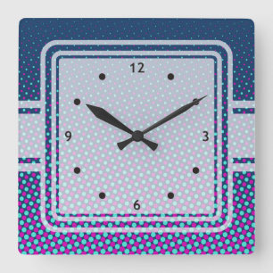 Funny Dots Pattern blue pink + your idea Quadratische Wanduhr