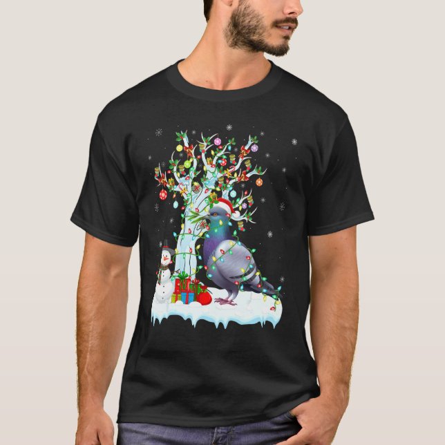 Funny Dove Bird Xmas Tree Lighting Weihnachtsmannm T-Shirt (Vorderseite)