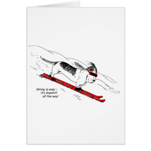 Funny Downhill Skiing Dog Greeting Card