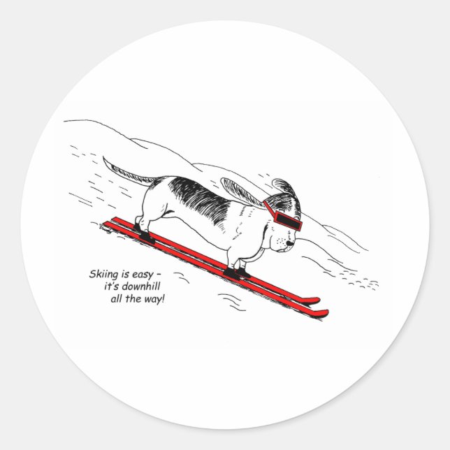 Funny Downhill Skiing Dog Stickers (Vorderseite)