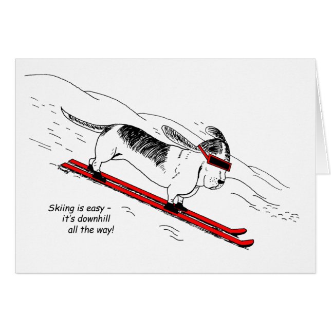 Funny Downhill Skiing Hunde Grußkarte (Vorderseite (Horizontal))