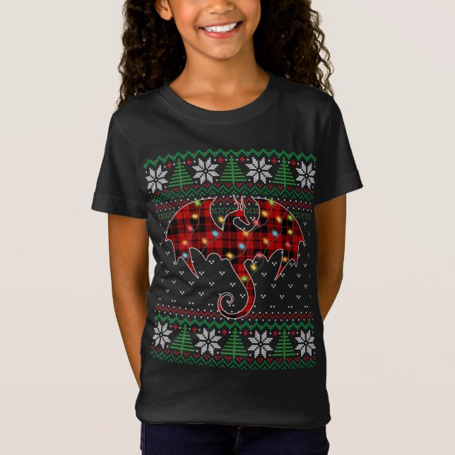 Funny Dragon Ugly Sweater Christmas Lights Dragon T-Shirt (Vorderseite)